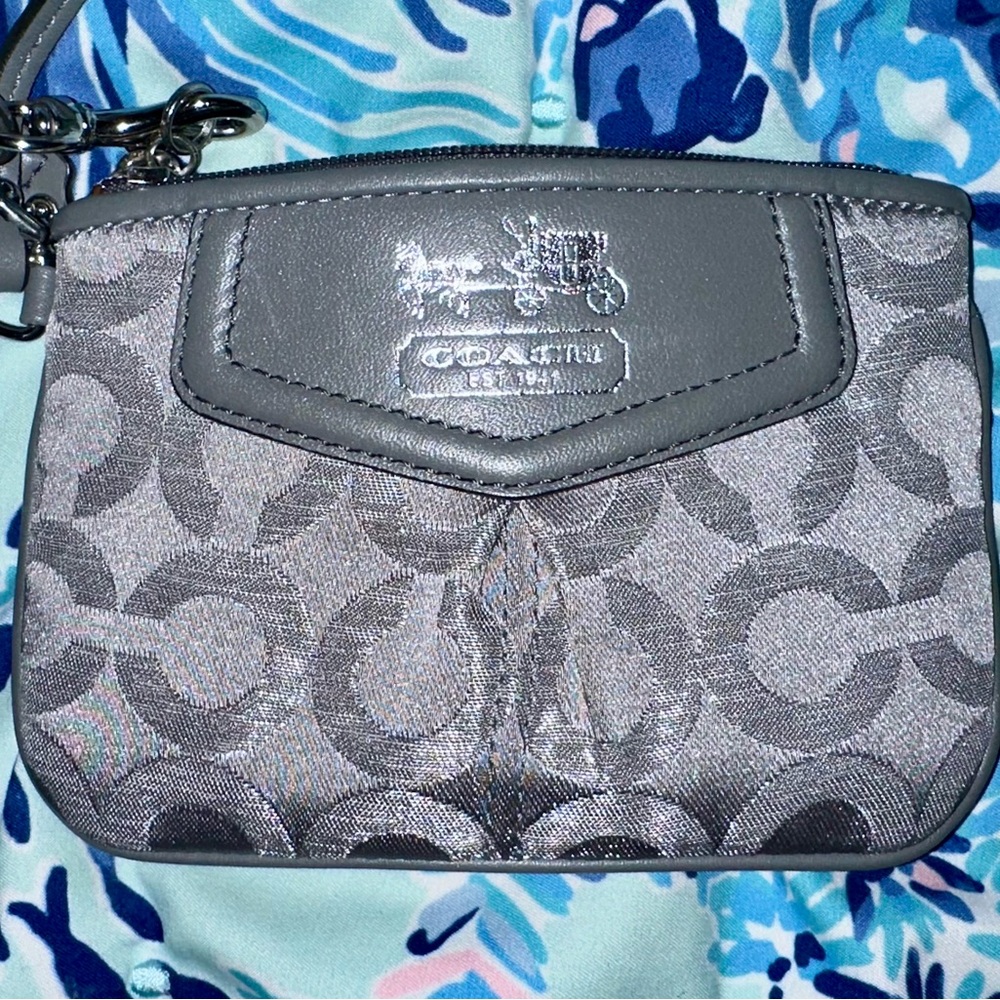 Coach Madison silver metallic wristlet
